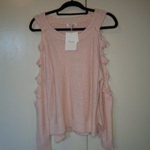 Miracle Sweater Pink Cold Shoulder Cotton Blend Knitted Slouchy Pullover NWT